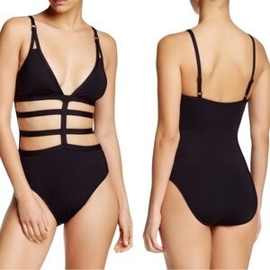 NWOT Kenneth Cole Swimsuit Strappy Cutout Cage One Piece Black Tummy Toner Small